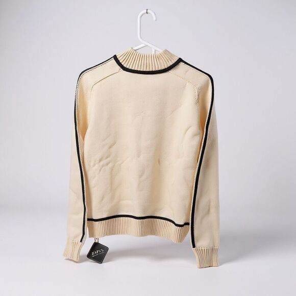 Apricot Colorblock Long Sleeve Turtleneck Women Small Knit Sweater Knit Pullover - Picture 5 of 9